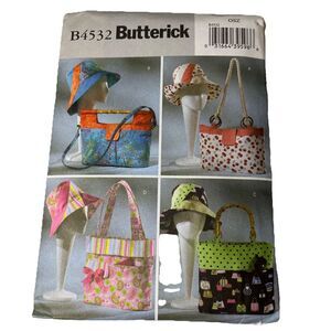 Butterick B4532 Pattern Handbags Purse Totes Matching Hats Uncut Opened Envelope